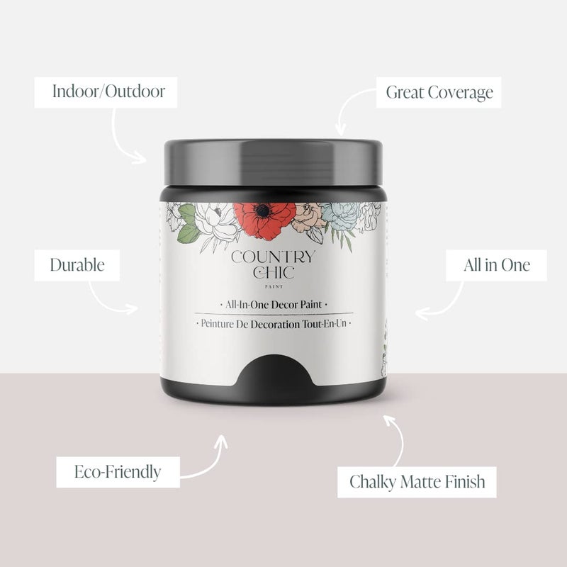 Country Chic Paint كانتري شيك - طلاء طباشيري شامل للأثاث والخزائن وديكور المنزل، صديق للبيئة، بتشطيب مطفي، مع برايمر وطبقة علوية مدمجة للخشب والمعادن - ليكوريش (أسود) - 4 oz (118 ml) - Image 2